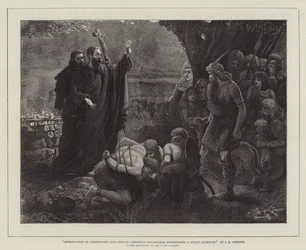 Einführung des Christentums in Großbritannien, christliche Missionare unterbrechen ein Menschenopfer, in der Ausstellung der Royal Academy